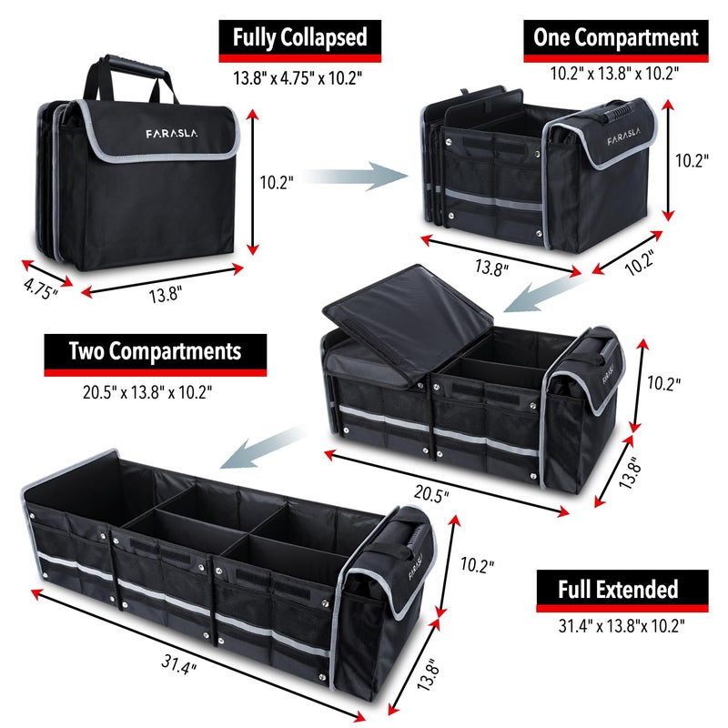 Farasla Waterproof Trunk Organizer with Insulated Leakproof Cooler Bag, Foldable Cover, Adjustable Securing Straps (Black) - Image 2
